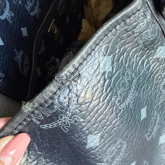 MCM Black Visetos Logo Tote